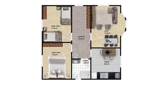 UP200 Selemen 64m² Tek Katlı Çelik Ev 