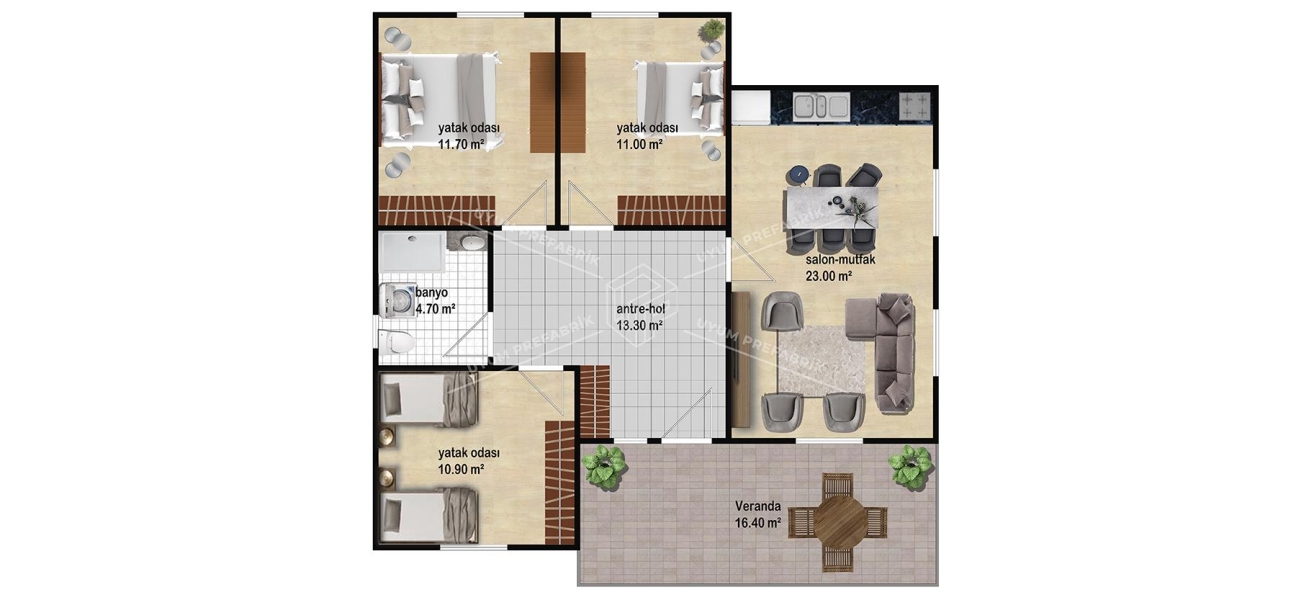 UP203 Beyşehir 100m² Tek Katlı Çelik Ev 