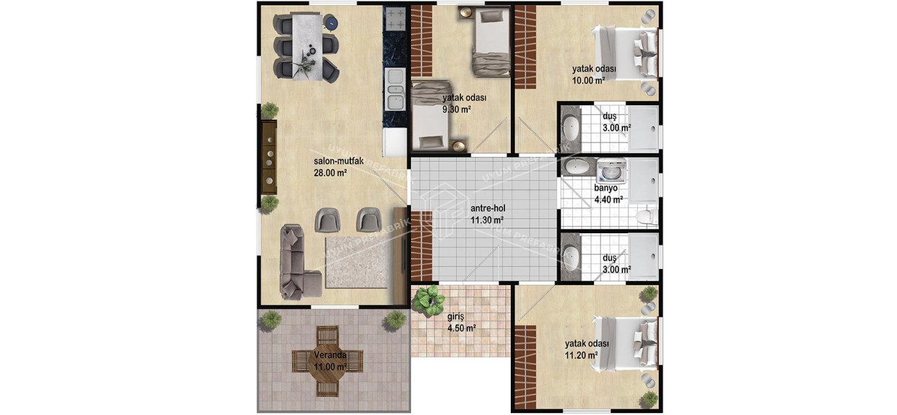 UP204 Side 105m² Tek Katlı Çelik Ev