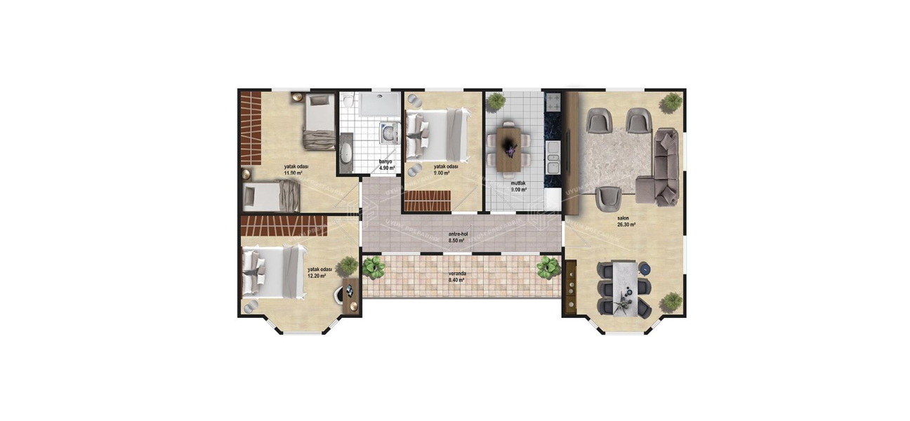 UP205 Ayder 110m² Single-Storey Steel House