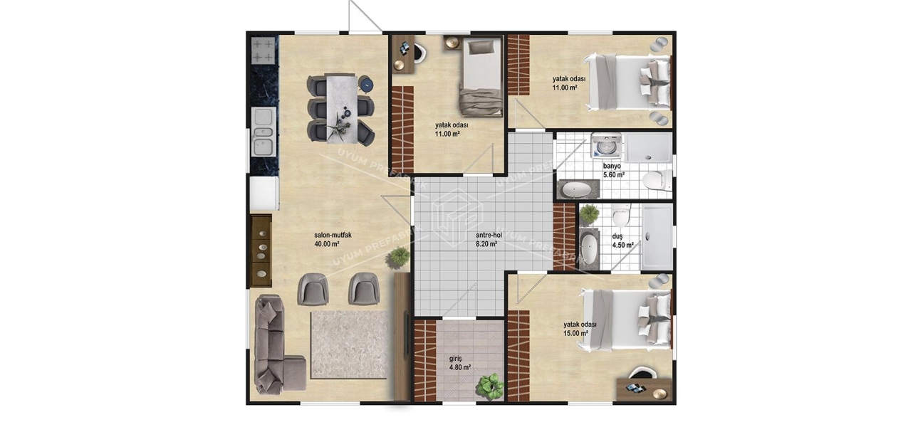 UP206 Salda 115m² Tek Katlı Çelik Ev