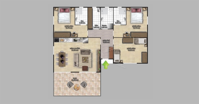 UP208 Fethiye 171m² Tek Katlı Çelik Ev 