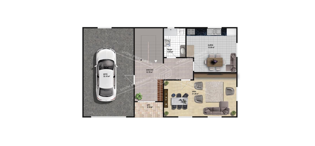 UP209 KÜMBET 205m² Çift Katlı Çelik Ev