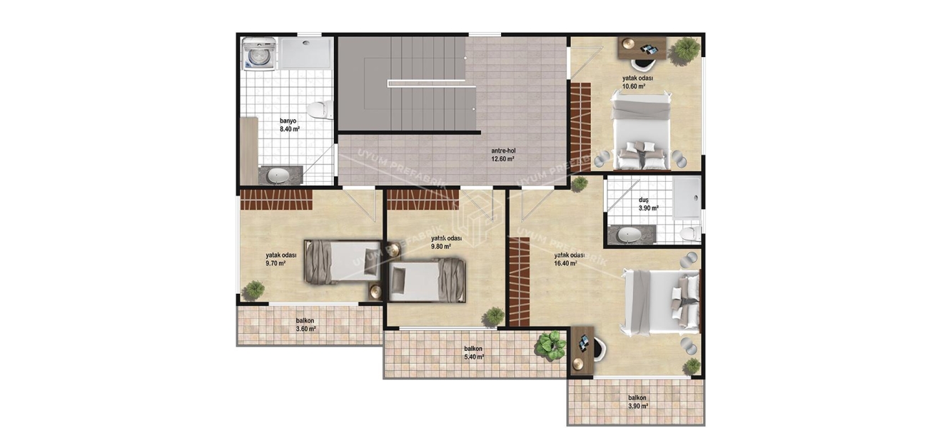 UP210 SANTA 221m² Çift Katlı Çelik Ev