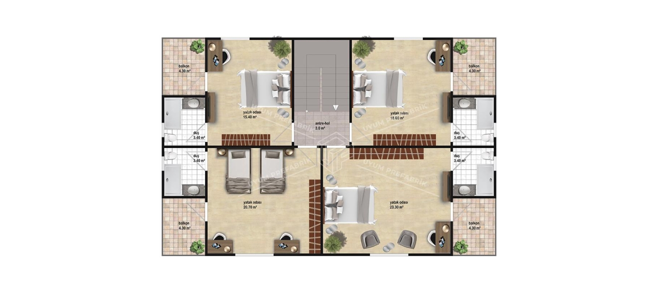 UP211 DÖRT MEVSİM 321m² Çift Katlı Çelik Ev